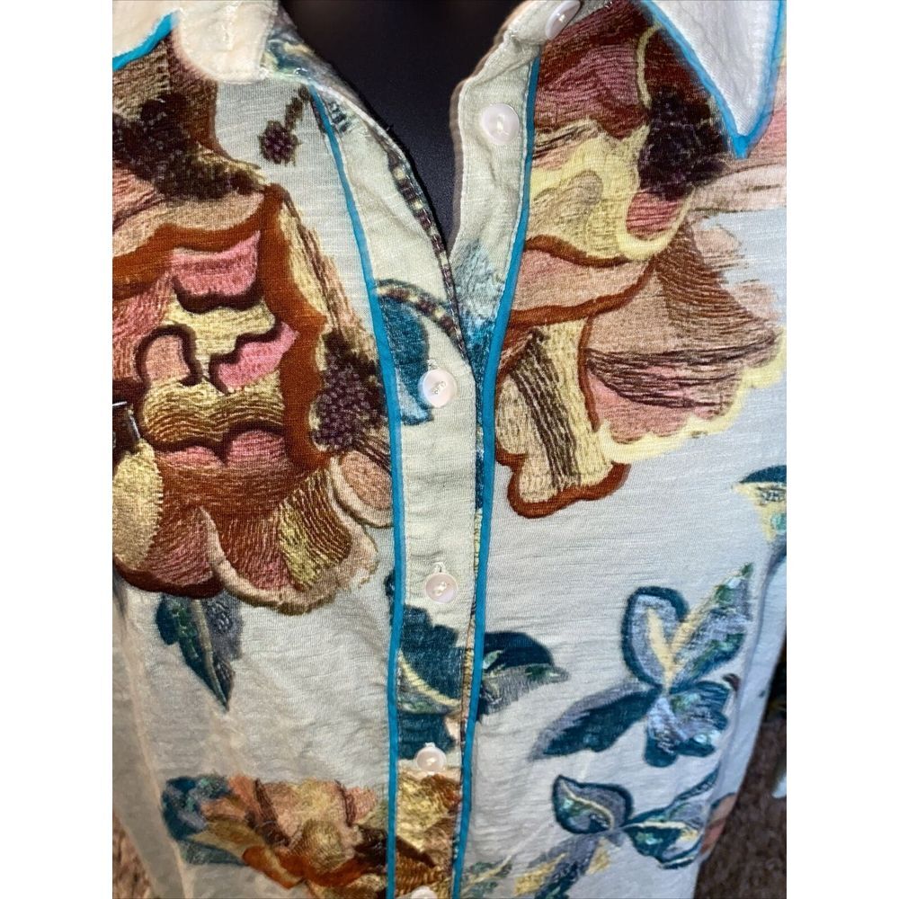 Soft Surroundings Boho Floral Tunic Top Elena Button Tropical Vacation Sz Small - Picture 3 of 6